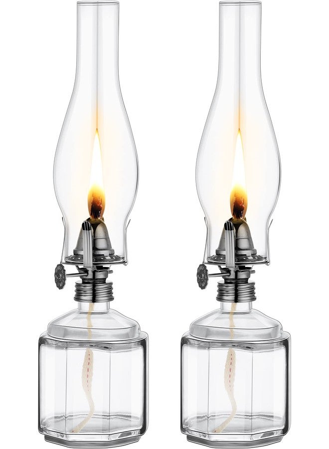 Tuanse 2 Pieces Chamber Oil Lamp,Classic Kerosene Lantern,Vintage Oil Lamp for Indoor Use,Decorative Hurricane Lantern with Adjustable Fire Wick for Halloween Home Tabletop Decor,13 Inch(Clear, Black) - Image 1